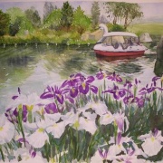 菖蒲の咲く水辺 透明水彩画「国立明石海峡公園」を描きました♪ 製作