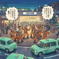 【生成AI】変な夢に出てきた科学特捜隊（？）の飲み会＆スズキ・ラパンタクシー