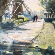 透明水彩スケッチ「風車の見える丘」＆今後はインスタストーリーでも