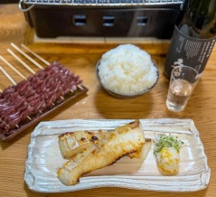 自宅めし　マナガツオ塩焼き　ホタルイカ串焼き