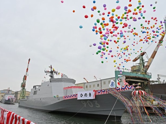 海上自衛隊の新艦種さくら型哨戒艦、3番艦「ひのき」・4番艦は「すぎ」が同時進水…旧海軍駆逐艦の名を継承！