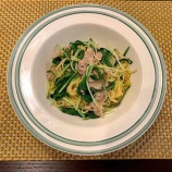 『水菜と豚しゃぶ肉の和風パスタ』の画像