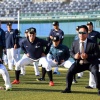 日ハム戦力外の今井順之助がチームへあいさつ　スーツで試合前練習参加