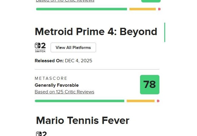 【悲報】任天堂ソフト、メタスコア崩壊へ　80点以上が取れない異常事態に