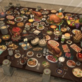 【FF14】「見てるだけでお腹いっぱい！」「食べ放題じゃん！」調理品系の卓上家具を盛りに盛ったハウジングが話題に