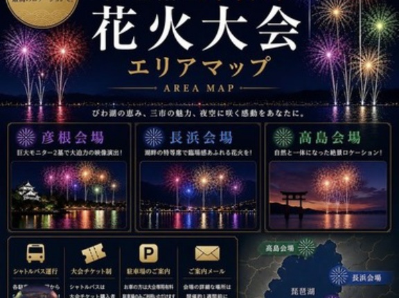 【悲報】全席指定･事前販売制｢琵琶湖三市同時花火大会｣が中止を発表 詐欺の可能性も 長浜市･彦根市･高島市は関与否定 彦根市消防本部も｢7日時点で受理していない｣