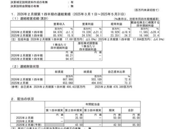 東宝 2026年2月期第1四半期決算