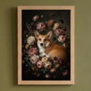 コーギーの花の油絵風アート額装プリントができました！