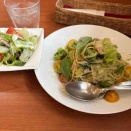 パッソ・ア・パッソの自家栽培バジルとえびの冷製パスタ