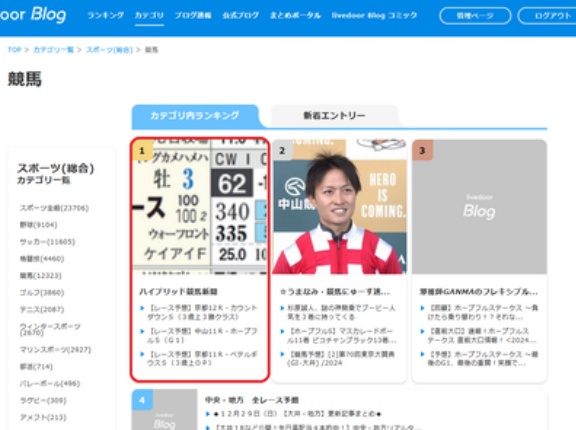【お知らせ】ライブドアブログの競馬部門１位