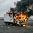ロシアのトラック運転手、ウクライナ軍にドローン攻撃されるため自分でトラックを燃やして仕事を放棄