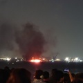 横浜みなとみらいの花火大会　打ち上げの台船で火事