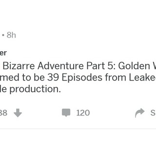 『【朗報】ジョジョ5部アニメ39話構成の3クールのリークがでる 	』の画像