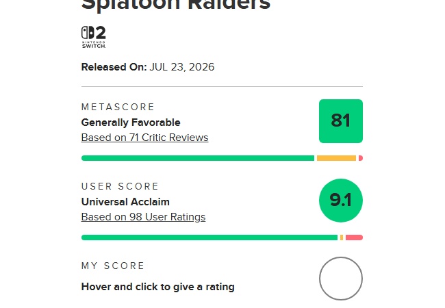 【朗報】スプラトゥーンレイダース、ユザスコ9.1点のガチ神ゲー