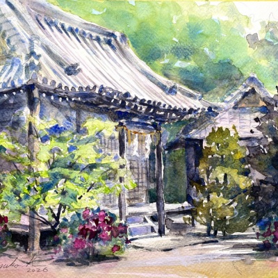 サザンカの歌って・・・『さざんかの宿』だったのだろうか？透明水彩画