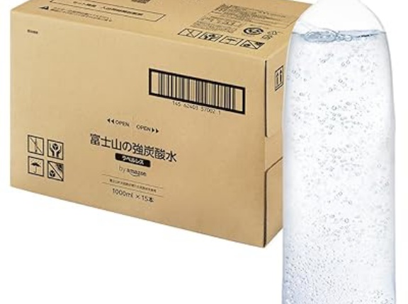 【実質1,171円】by Amazon 炭酸水 富士山の強炭酸水 ラベルレス 1000ml×15本が21％ポイント還元。毎晩500mlを2本使う方は是非