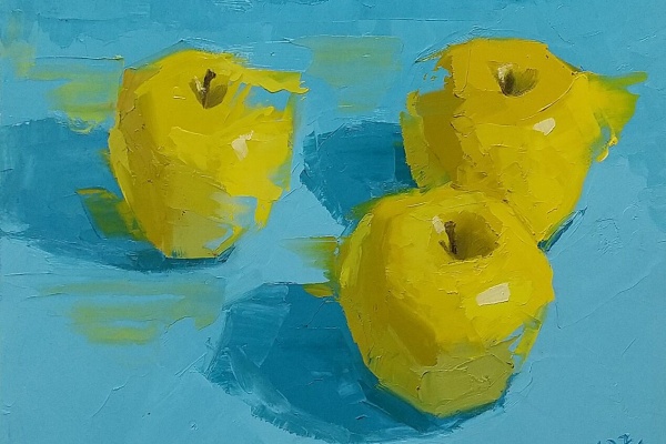 真作】絵画 素描 黄色い果実 静物画 優しい色彩のインテリア