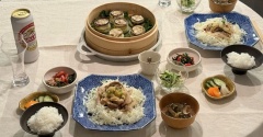 生姜焼きとシュウマイ茄子巻きとかの夜ごはん