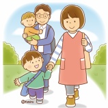 『【クリップアート】手をつないで散歩する家族のイラスト』の画像