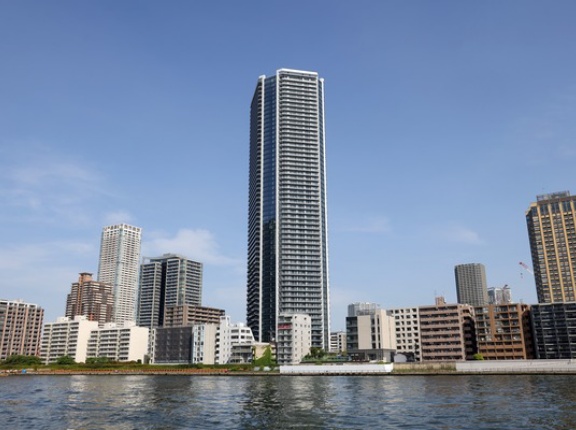地上58階「グランドシティタワー月島」もんじゃストリートに面した商業施設もある分譲タワマン（2026.5.2）