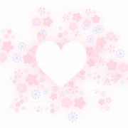 花模様背景に白抜きのハート ハートの素材屋