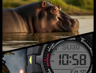 今年のアースウォッチのモチーフは絶滅に瀕するカバ！ベースはマッドマン「GW-9500」。