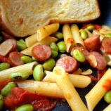 『ソーセージのパスタとジャーマンポテト』の画像