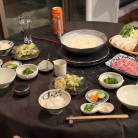 蕗のとうの天ぷらと、まだ温泉湯豆腐食べてる夜ごはん