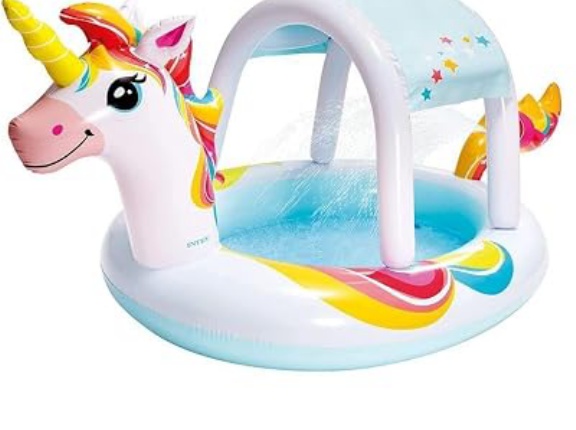 【1,415円】INTEX ユニコーン シャワー＆シェード付きプール 6941057421834。長さ2.54m×幅1.32m×高さ1.09m