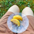 庭で桃とタマムシ