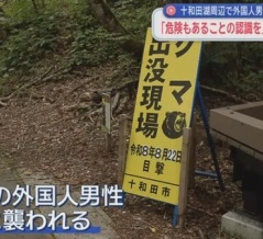 十和田湖周辺で外国人男性がクマ被害。