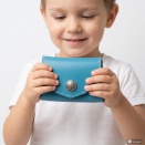 ハンドメイド レザークラフト handmade leathercraft  クールなブルー青色の牛革レザーを使ったコンパクトウォレット。