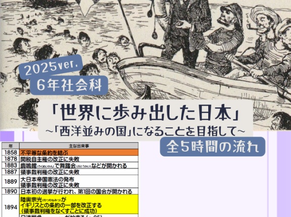 ６年「世界に歩み出した日本 ～「西洋並みの国」になることを目指して～」2025年度ver.指導案（単元計画・ワークシート・資料・授業用パワポ）小学校社会科
