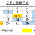 2月の診療予定です