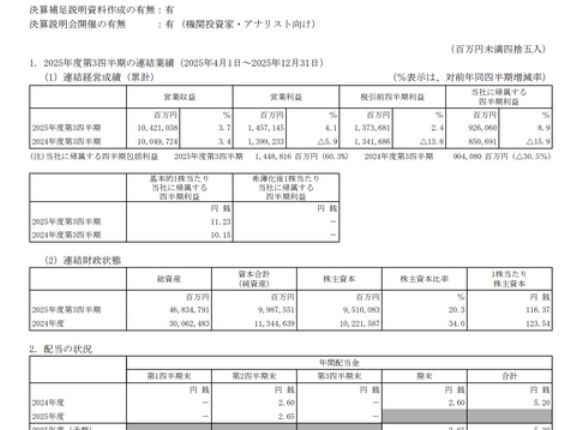NTT 2026年3月期第3四半期決算