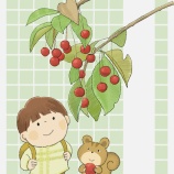 『【スケッチ】赤い実と子どもとリスのイラスト』の画像