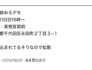要拡散　石破辞めろデモ　8月31日（日）16:00〜18:00
