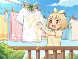 【悲報】セミが洗濯物にオシッコをかけて飛び去った件