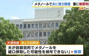 夫の飲みものにメタノールを混ぜて視力障害を負わせた妻　無罪に