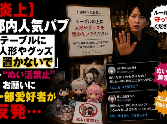 「テーブルに人形やグッズ置かないで」都内人気パブが店内での“ぬい活禁止”をお願い→一部愛好者から反発で炎上…
