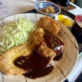 函館市海岸町5 食堂 マルテン その7 ポークピカタ・エビクリームコロッケ・白身フライ定食1,000円