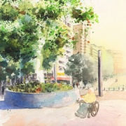 透明水彩画「憩い」（横浜の公園でみかけた風景） : 水彩的生活