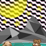 『大きな夕日とフクロウ』の画像