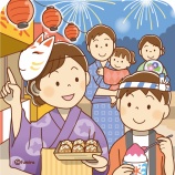 『【クリップアート】夏祭りを楽しむ家族のイラスト』の画像