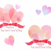 ハートとリボンのバレンタインイラスト素材 水彩風 ハートの素材屋