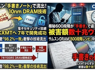 【数兆円の損失】サムスンの最先端メモリ製造法、中国に漏洩したことを確認　技術者が丸暗記し「文書の一致率98％の手書きの紙」で売り渡しされるｗｗｗｗ