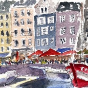 フランスの港町を巡る旅」紀行【最終目的地 オンフルール旧港】 : 水彩