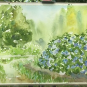 鶴見緑地】せせらぎに咲く紫陽花スケッチ : 水彩的生活KUROKAWA