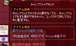 スキルは高ランクでもキャンプファイアキットで設置すると見た目が標準仕様