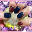 ≪セルフジェルネイル≫ネイビー×ボルドーの秋色ネイル